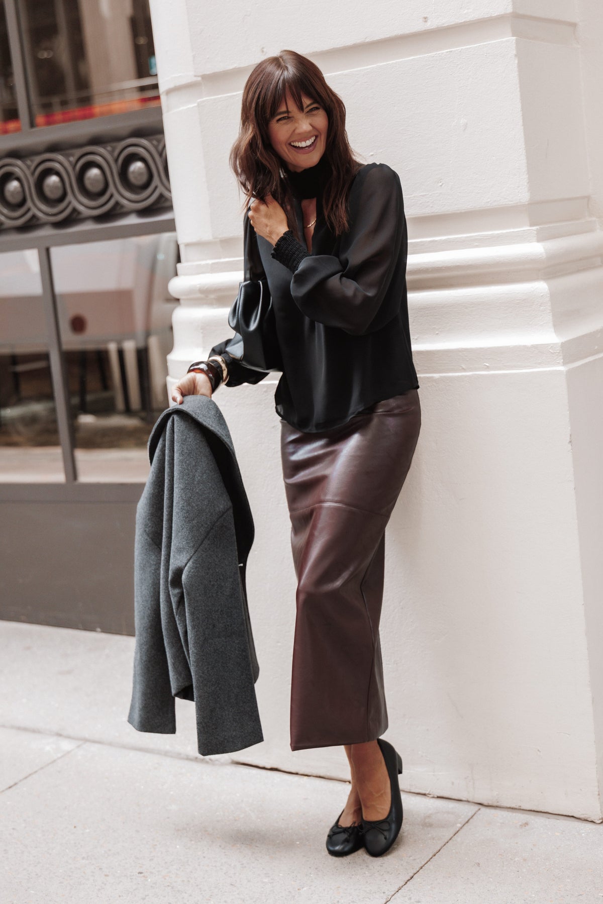 BOTTOMS Koda Faux Leather Column Skirt - Burgundy