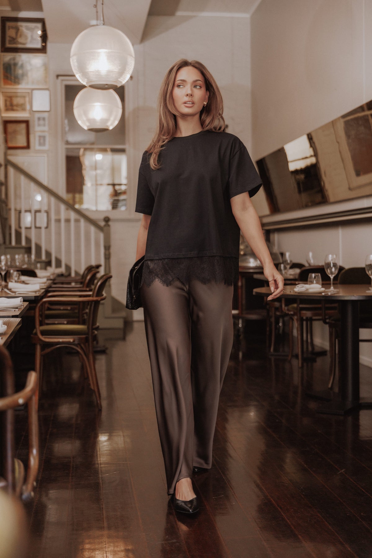 BOTTOMS Lainey Satin Pants - Chocolate Brown