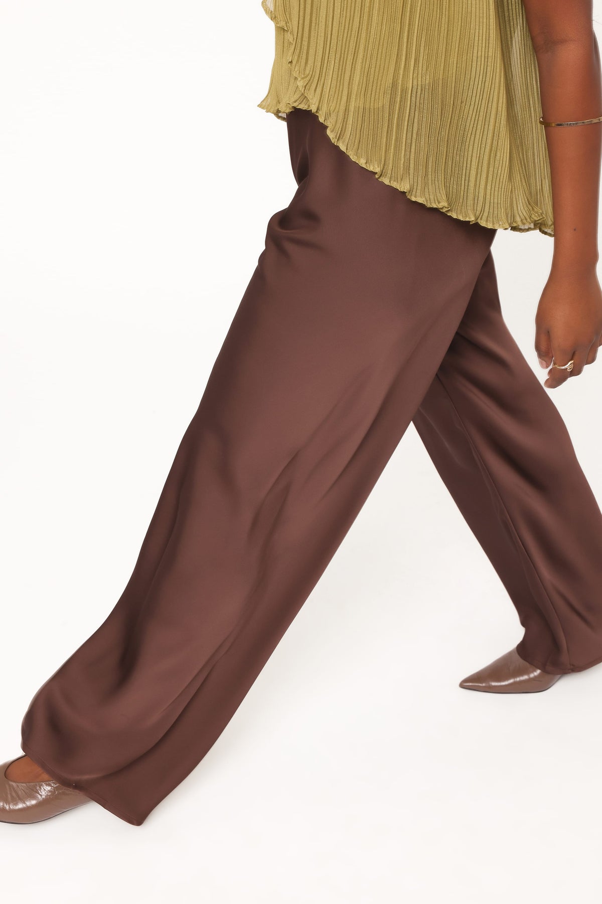 BOTTOMS Lainey Satin Pants - Chocolate Brown
