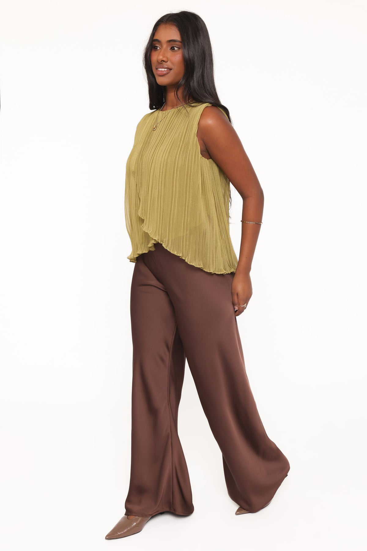 BOTTOMS Lainey Satin Pants - Chocolate Brown