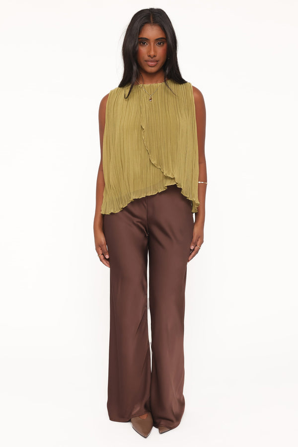 BOTTOMS Lainey Satin Pants - Chocolate Brown