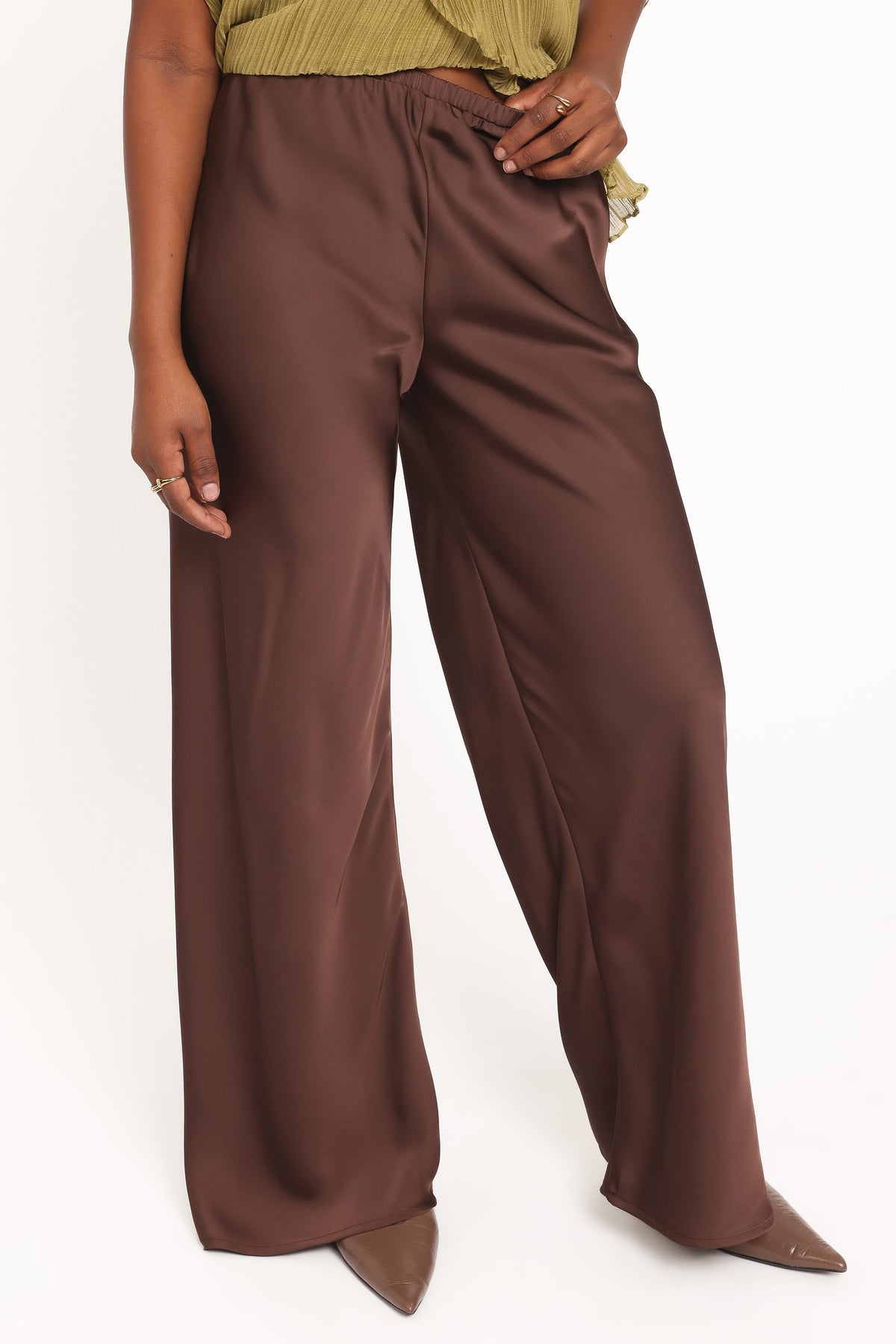 BOTTOMS Lainey Satin Pants - Chocolate Brown
