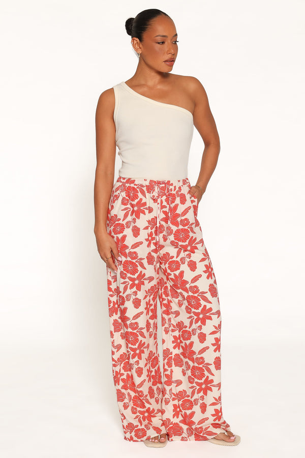 BOTTOMS Lira Tie Waist Pant - Red Floral