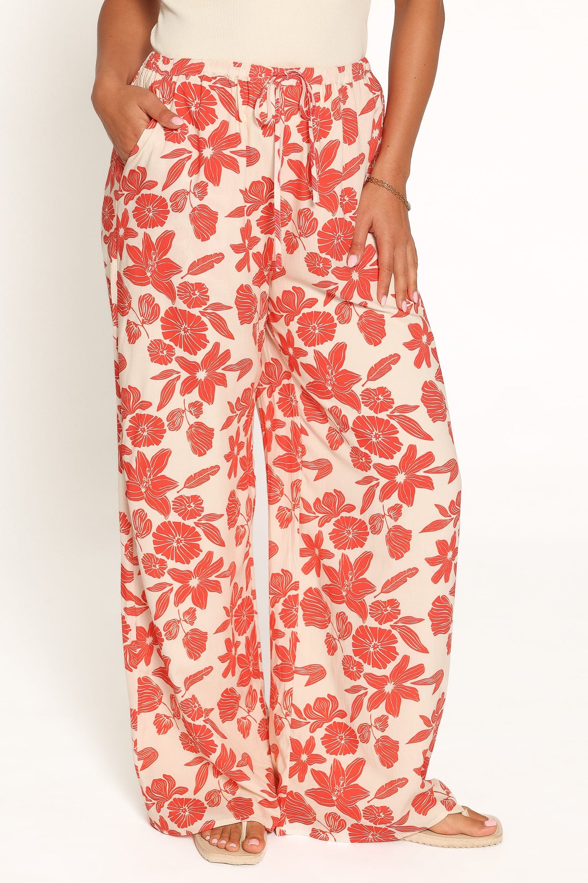 BOTTOMS Lira Tie Waist Pant - Red Floral