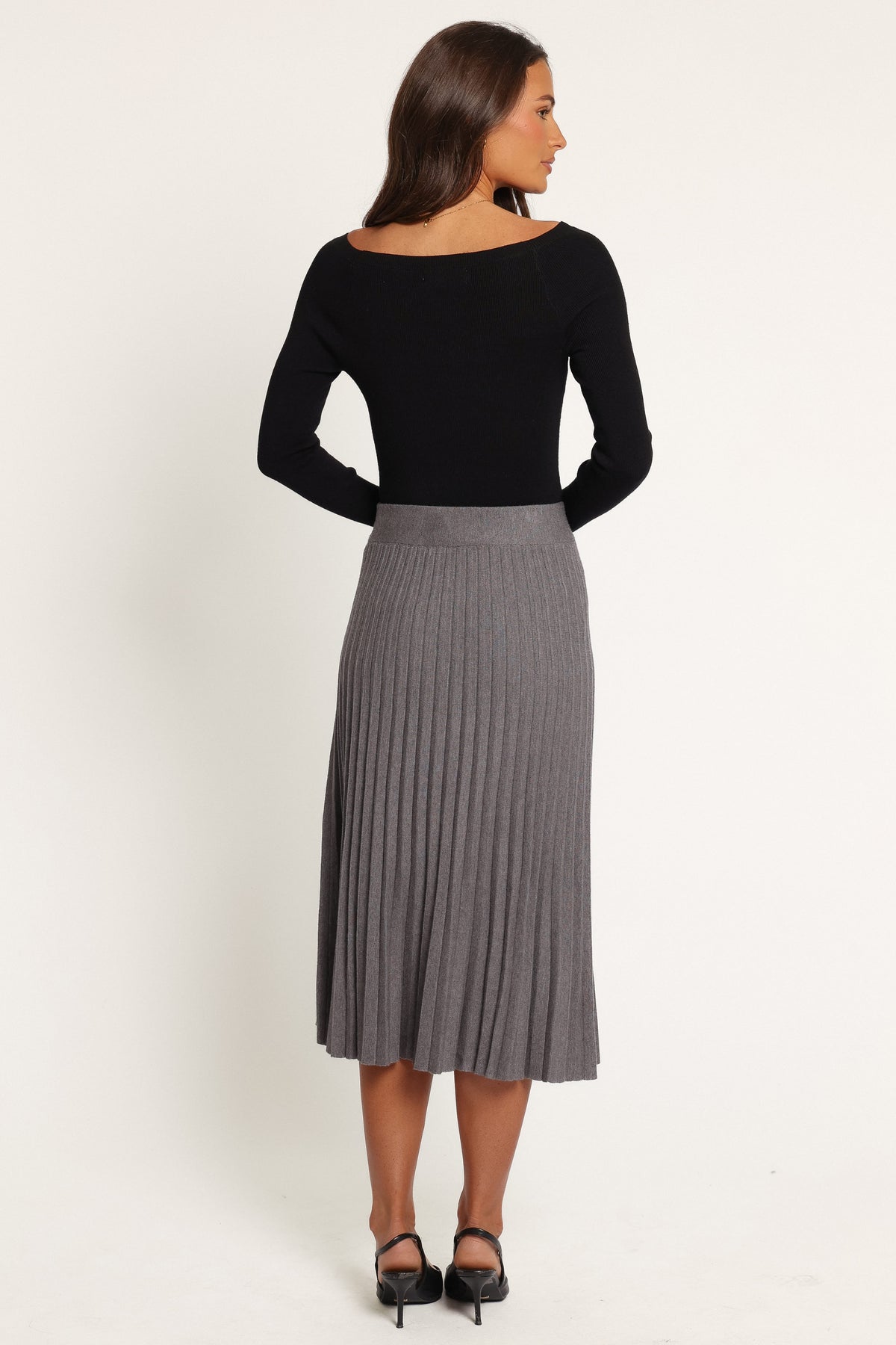 BOTTOMS Loulani Pleated Knit Midi Skirt - Grey