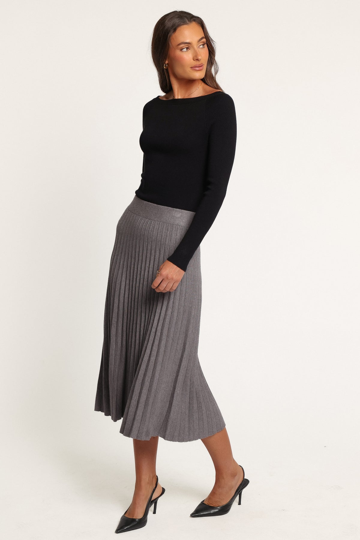 BOTTOMS Loulani Pleated Knit Midi Skirt - Grey