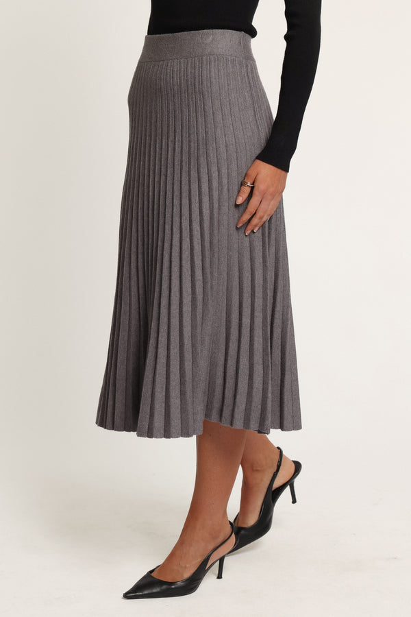 BOTTOMS Loulani Pleated Knit Midi Skirt - Grey