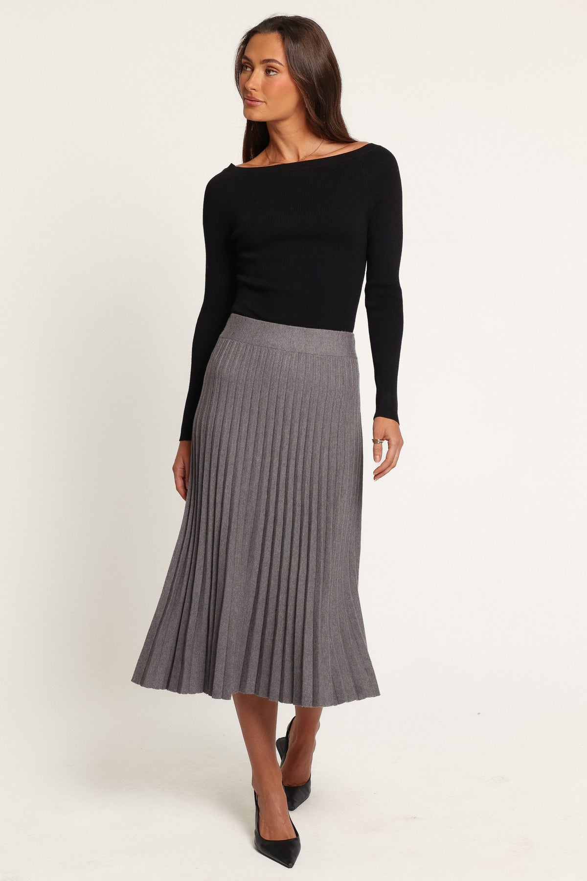 BOTTOMS Loulani Pleated Knit Midi Skirt - Grey