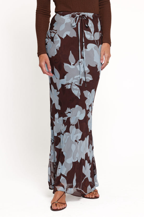 BOTTOMS Marissa Maxi Skirt - Blue Floral Burnout