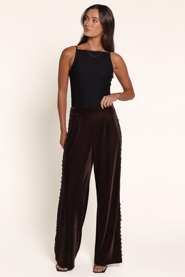 BOTTOMS Mellie Lace Trim Pants - Chocolate Brown Velvet