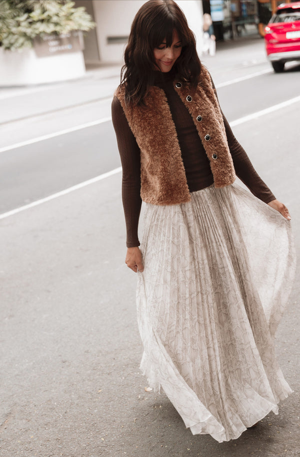 BOTTOMS Nicki Pleated Maxi Skirt - Snake Print
