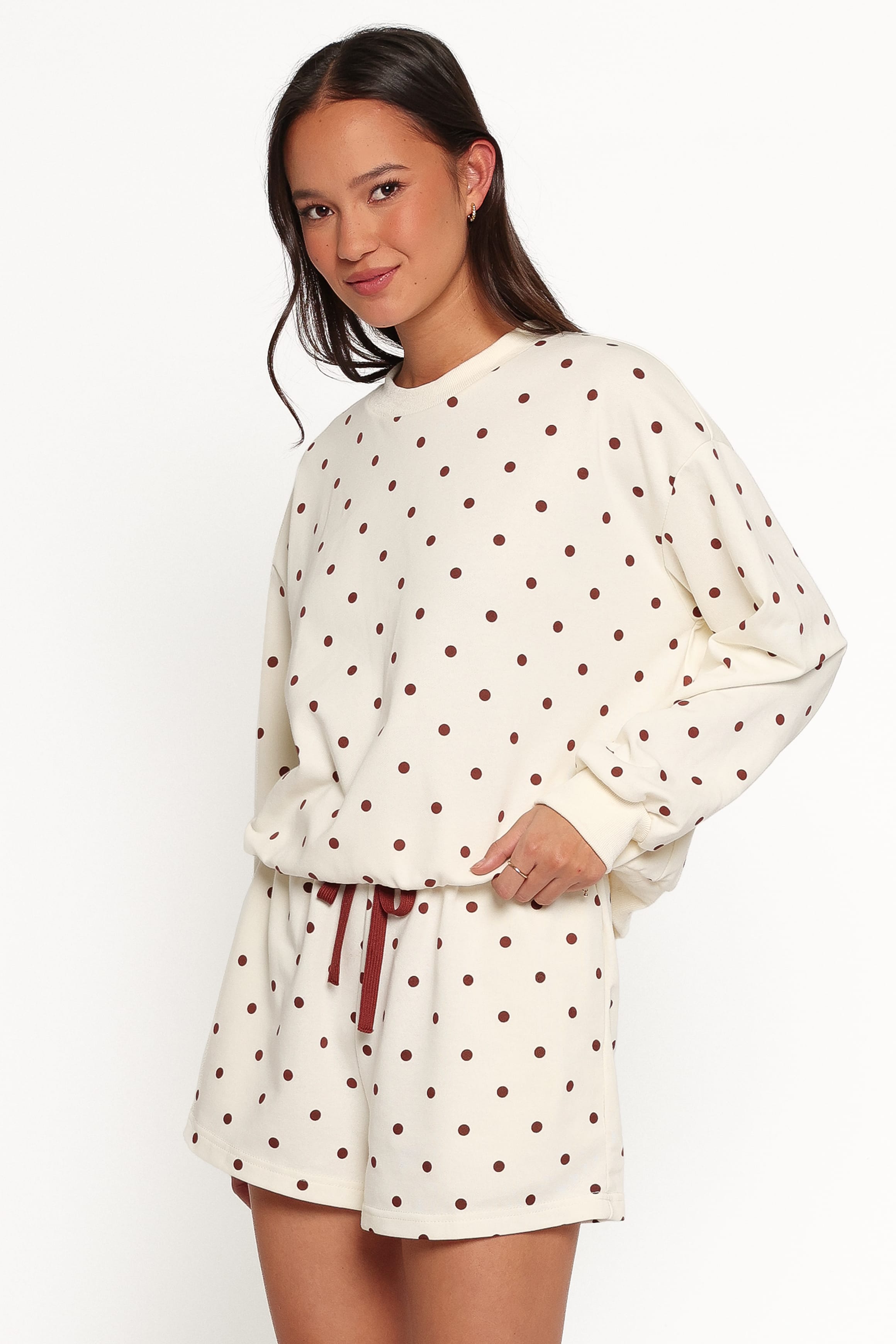 BOTTOMS Novie Sweat Shorts - Brown Polka Dot