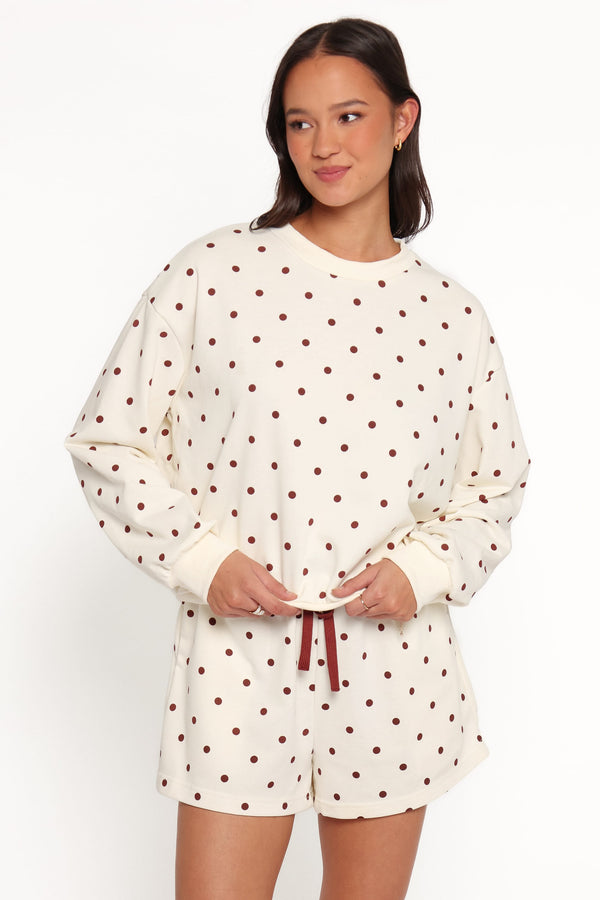 BOTTOMS Novie Sweat Shorts - Brown Polka Dot