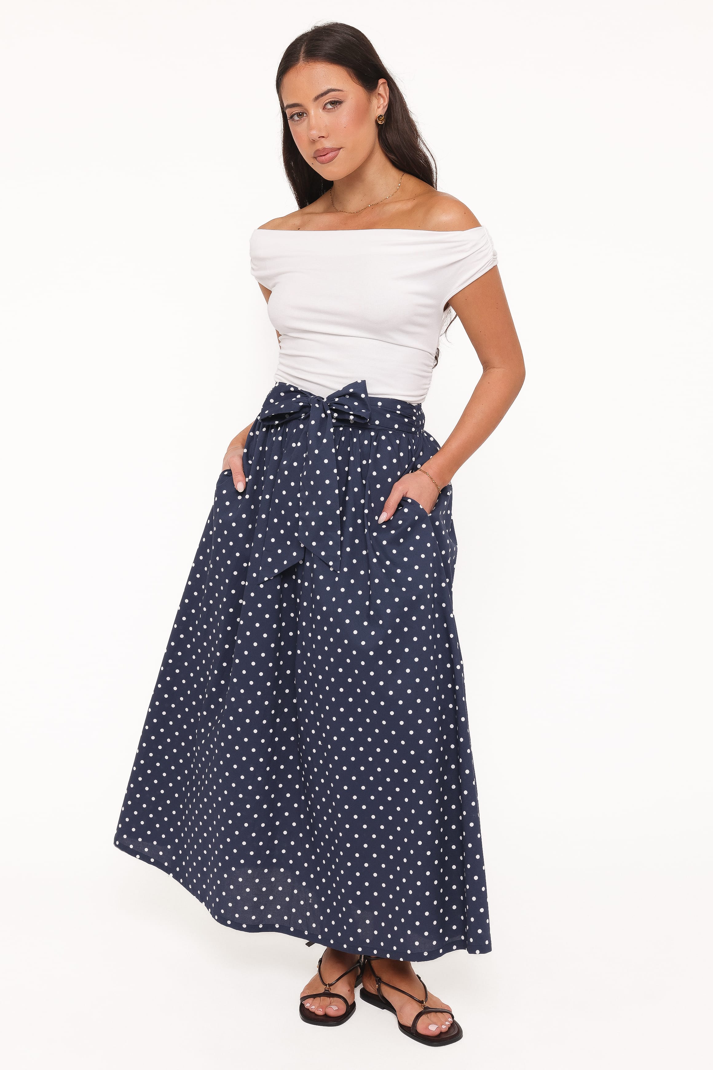BOTTOMS Paula Tie Waist Maxi Skirt - Navy