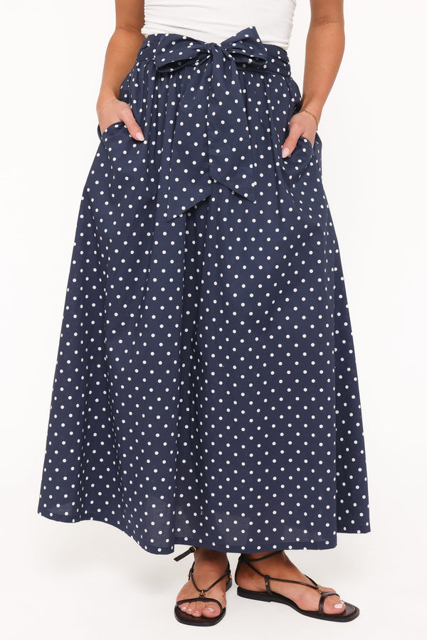 BOTTOMS Paula Tie Waist Maxi Skirt - Navy