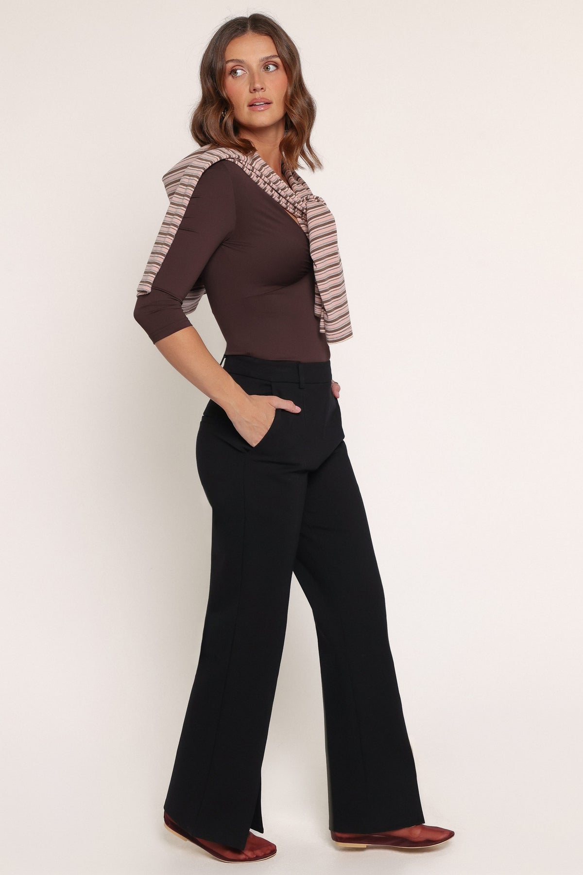 BOTTOMS Perfect Ponte Split Front Flared Pants - Black