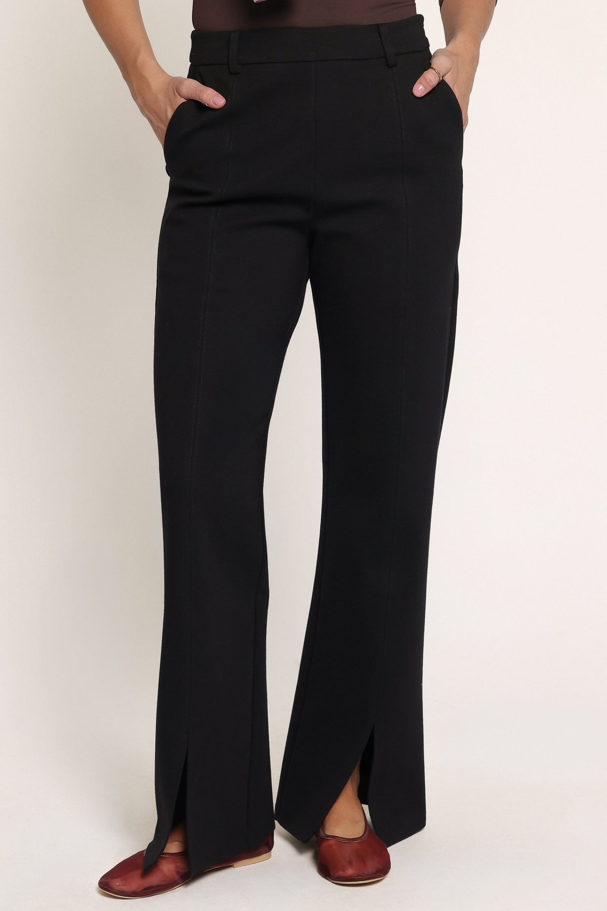 BOTTOMS Perfect Ponte Split Front Flared Pants - Black
