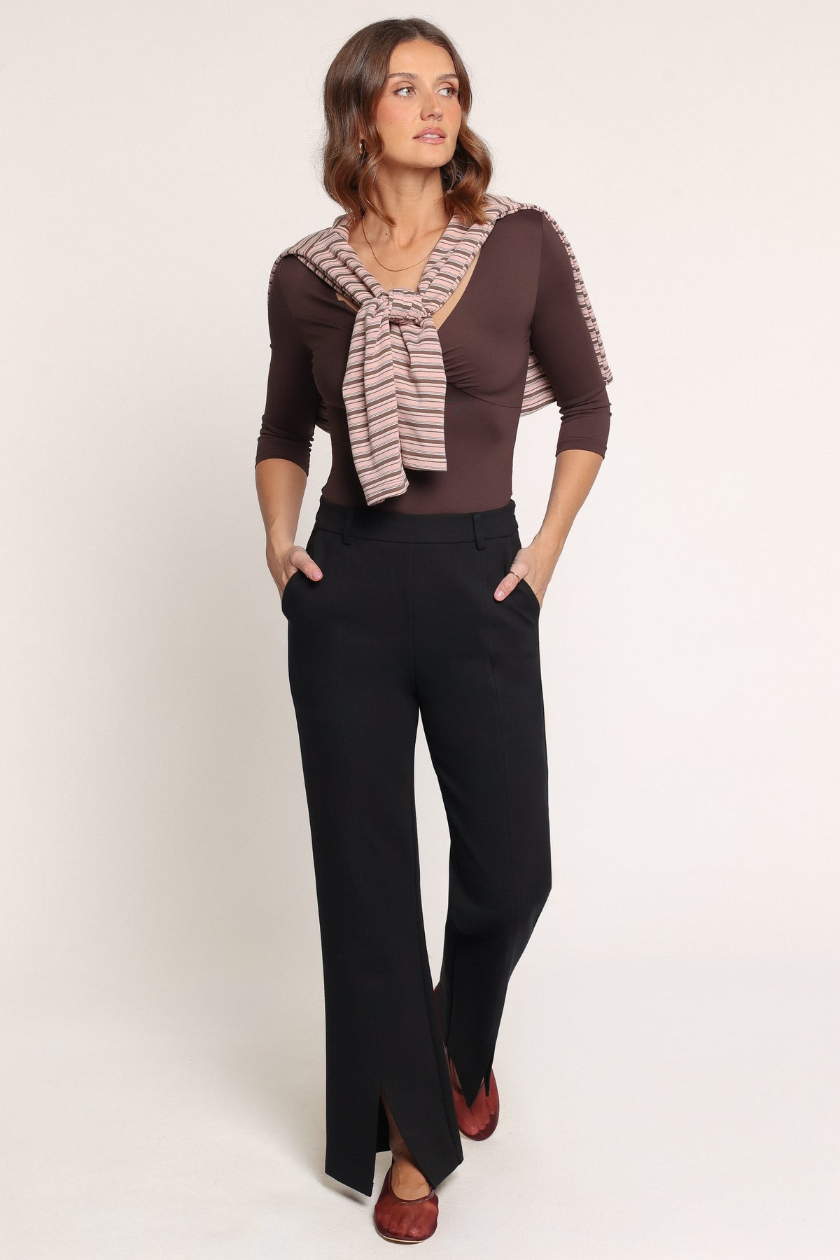 BOTTOMS Perfect Ponte Split Front Flared Pants - Black