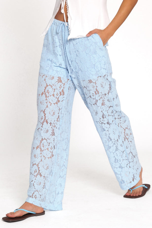 BOTTOMS Sabina Lace Wide Leg Pant - Baby Blue
