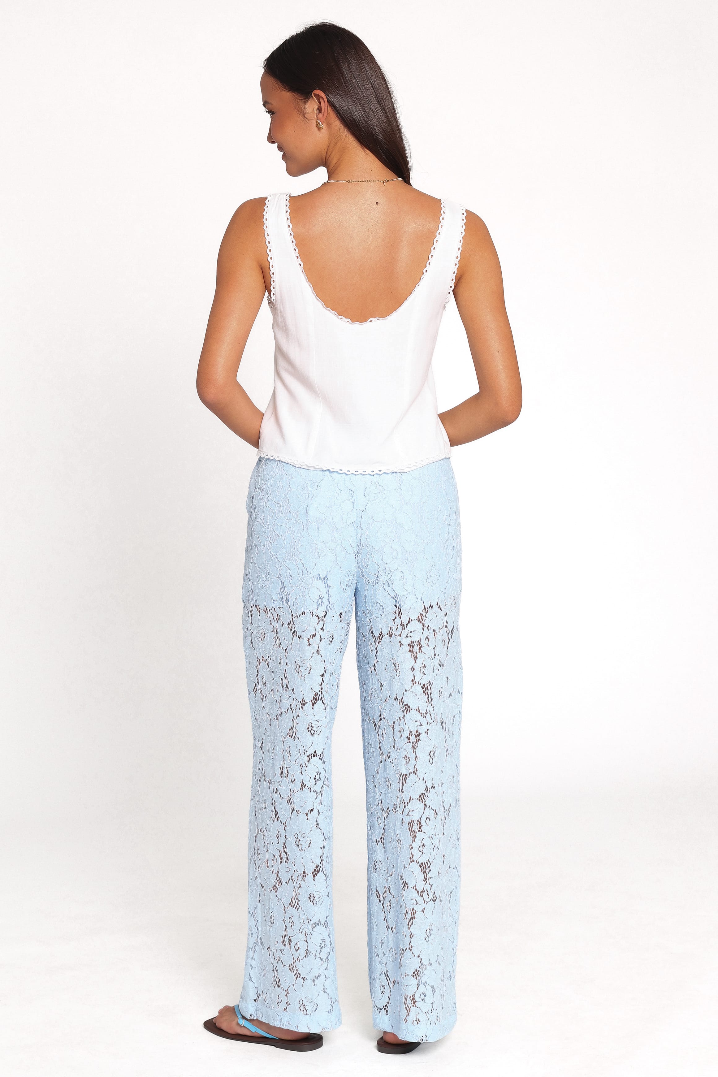 BOTTOMS Sabina Lace Wide Leg Pant - Baby Blue