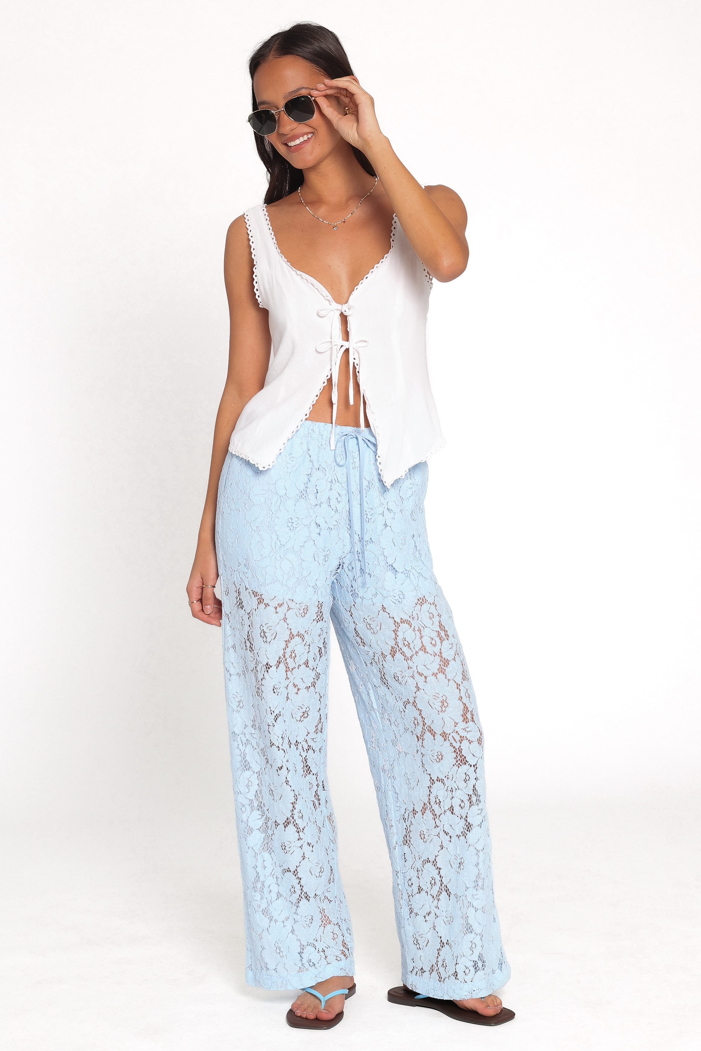 Sabina Lace Wide Leg Pant - Baby Blue | Petal & Pup USA