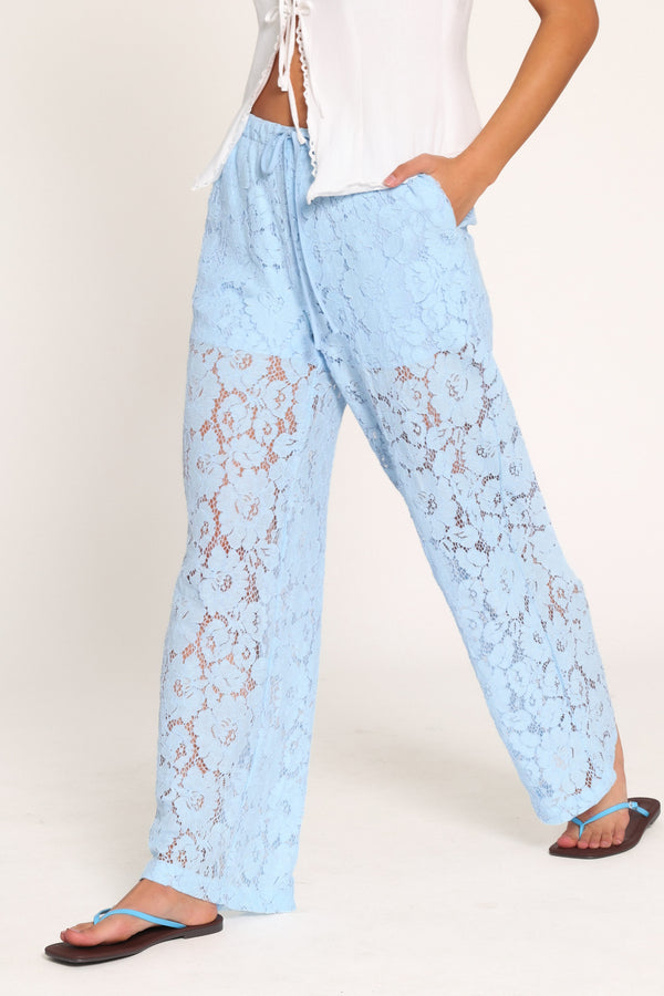 BOTTOMS Sabina Lace Wide Leg Pant - Baby Blue