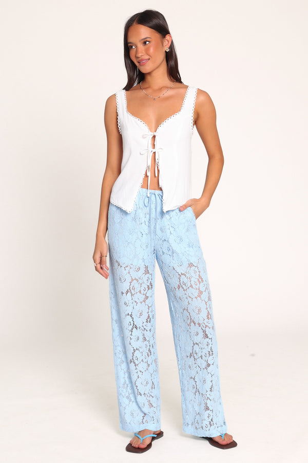 BOTTOMS Sabina Lace Wide Leg Pant - Baby Blue