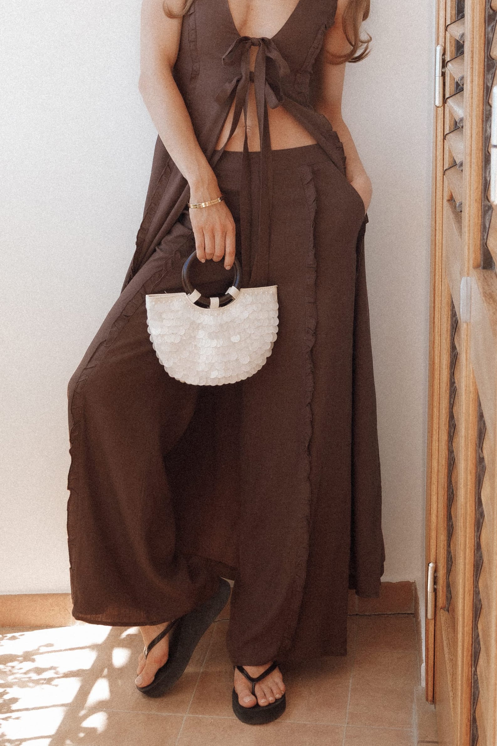 BOTTOMS Samiya Frill Pants - Dark Brown