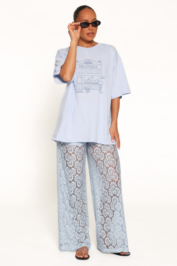 BOTTOMS Tia Sheer Lace Pant - Light Blue