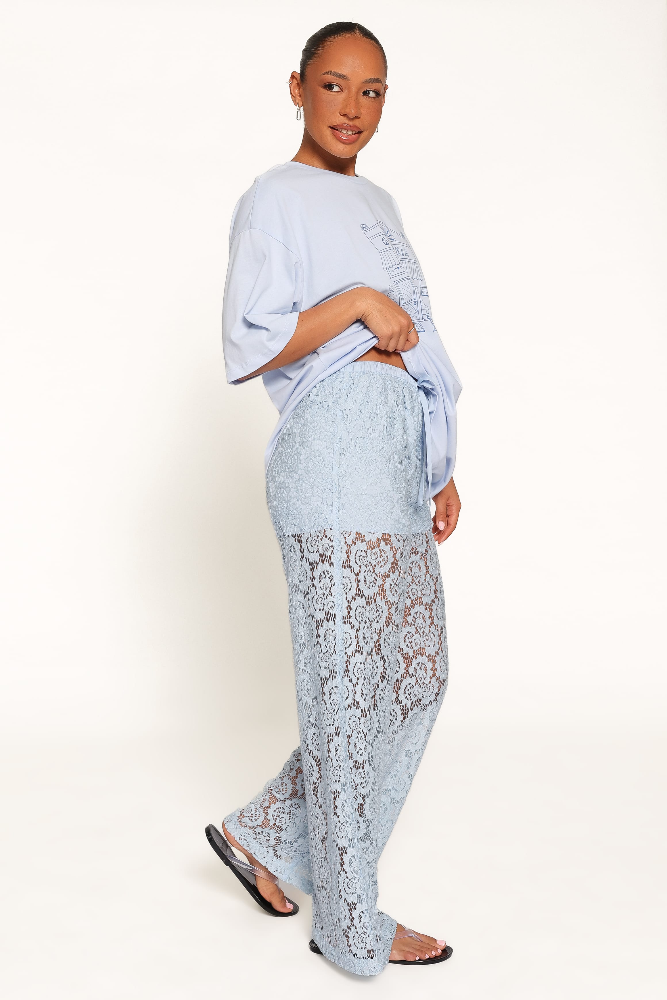 BOTTOMS Tia Sheer Lace Pant - Light Blue
