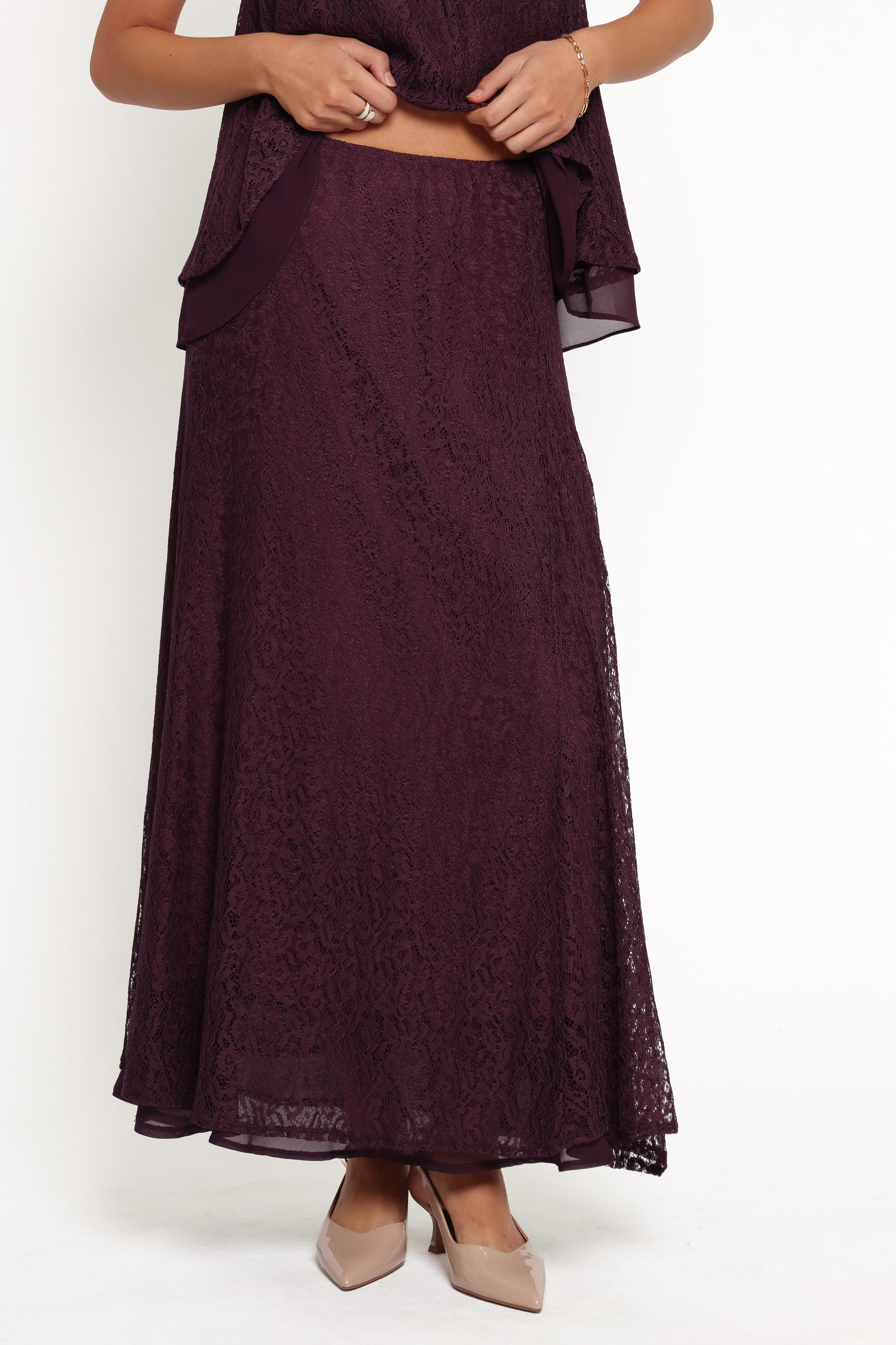 BOTTOMS Tracy Maxi Skirt - Plum Lace