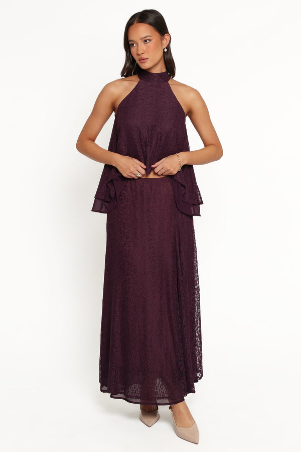 BOTTOMS Tracy Maxi Skirt - Plum Lace
