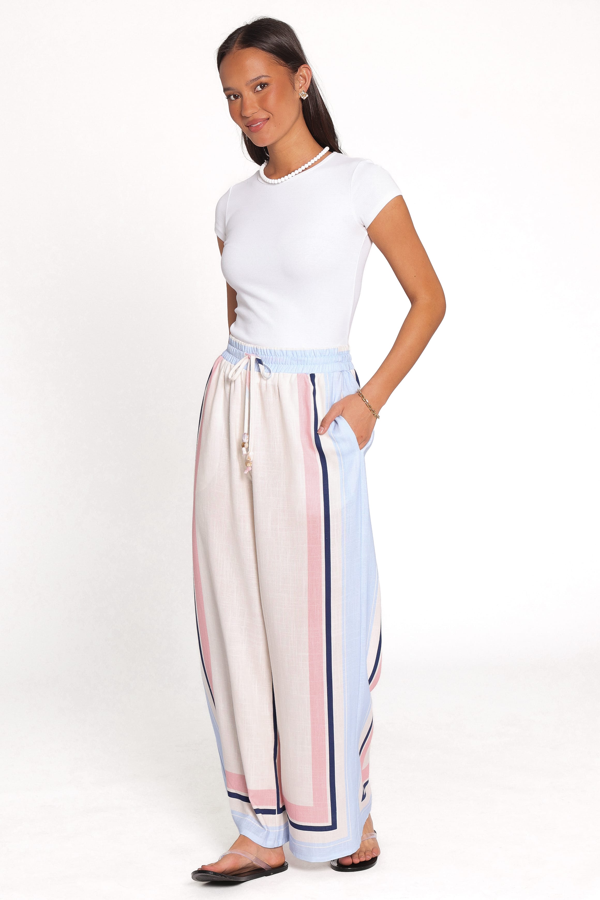 BOTTOMS Zalia Wide Leg Pants - Pink/Blue Stripe