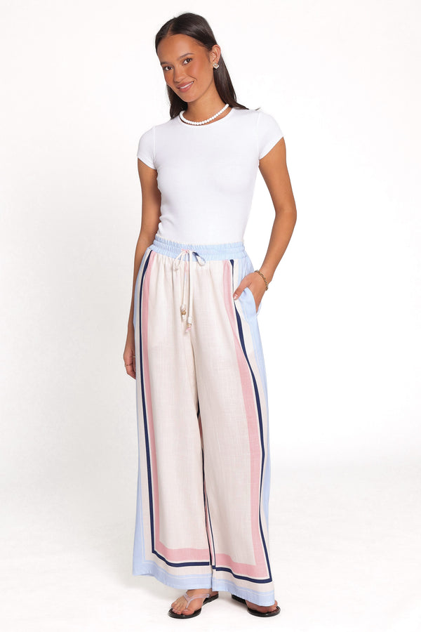BOTTOMS Zalia Wide Leg Pants - Pink/Blue Stripe