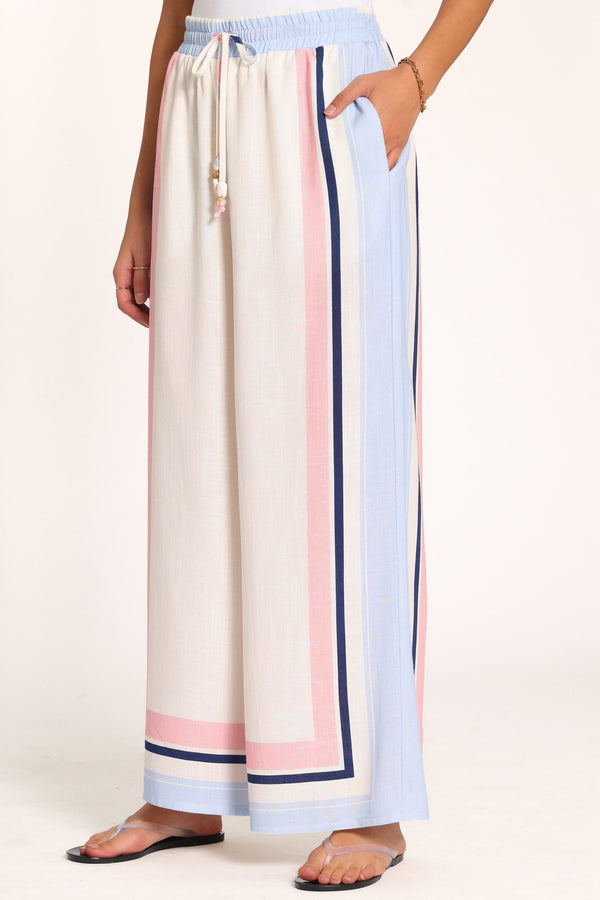 BOTTOMS Zalia Wide Leg Pants - Pink/Blue Stripe