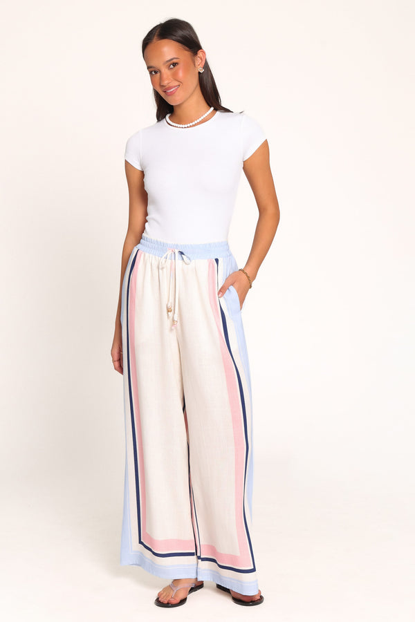 BOTTOMS Zalia Wide Leg Pants - Pink/Blue Stripe