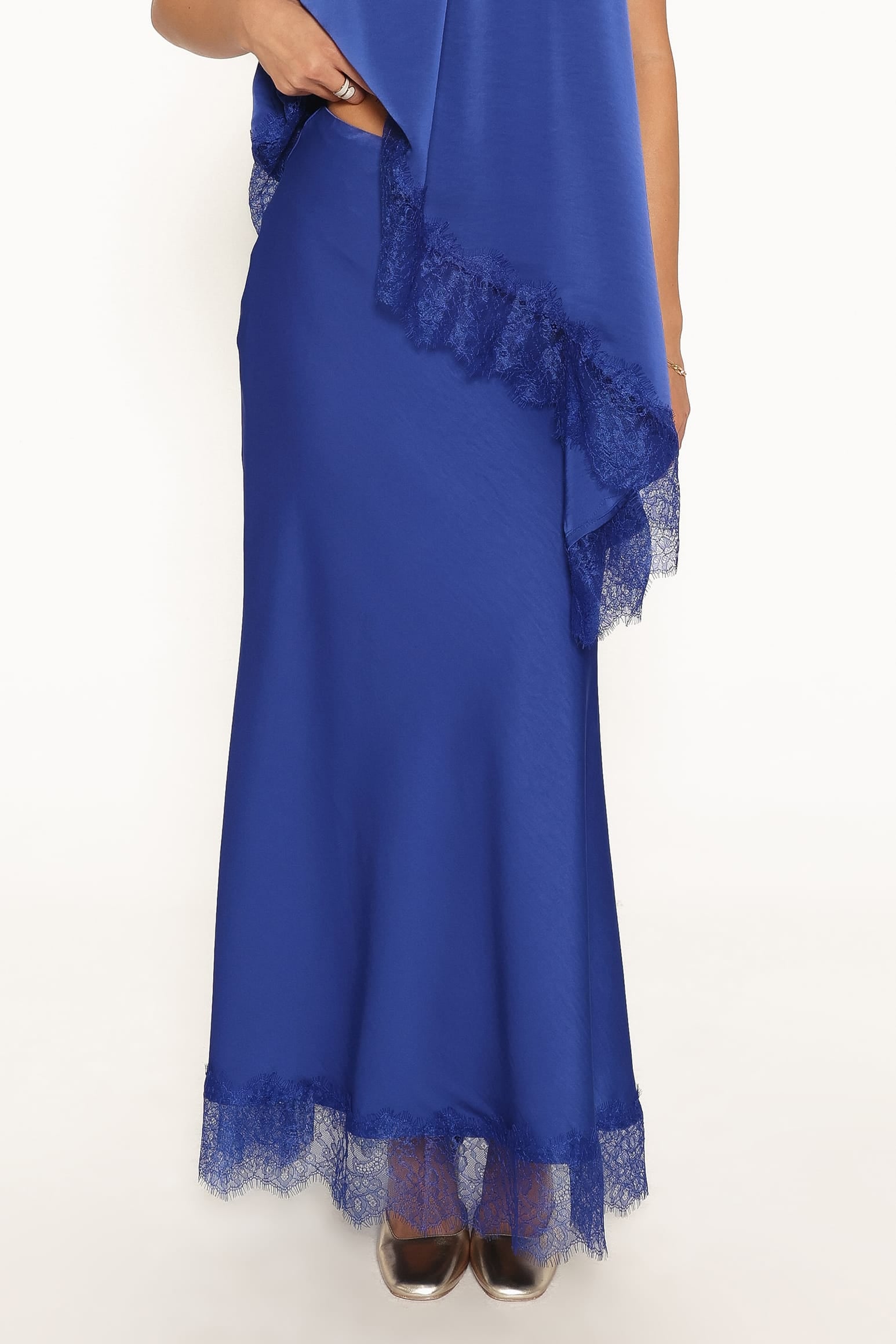 BOTTOMS Zarni Lace Trim Maxi Skirt - Lapis Blue