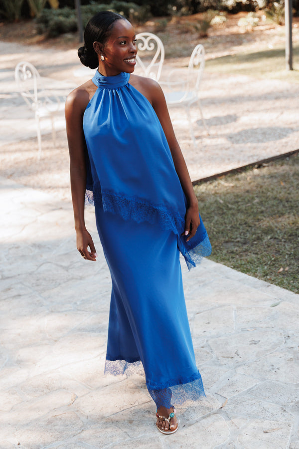 BOTTOMS Zarni Lace Trim Maxi Skirt - Lapis Blue