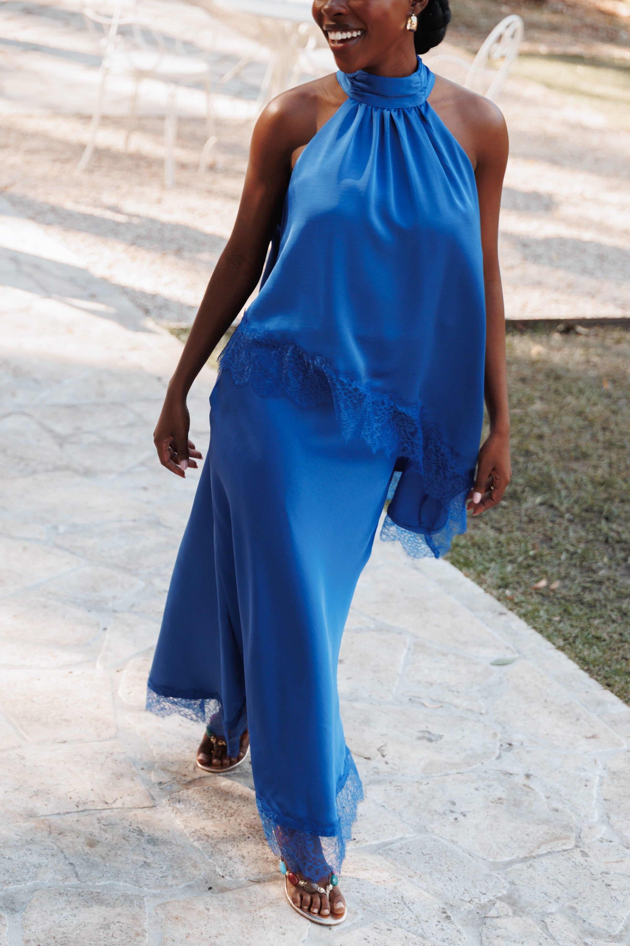 BOTTOMS Zarni Lace Trim Maxi Skirt - Lapis Blue