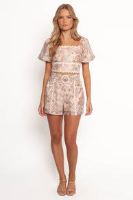 Davina Belted Shorts - Cream Multi