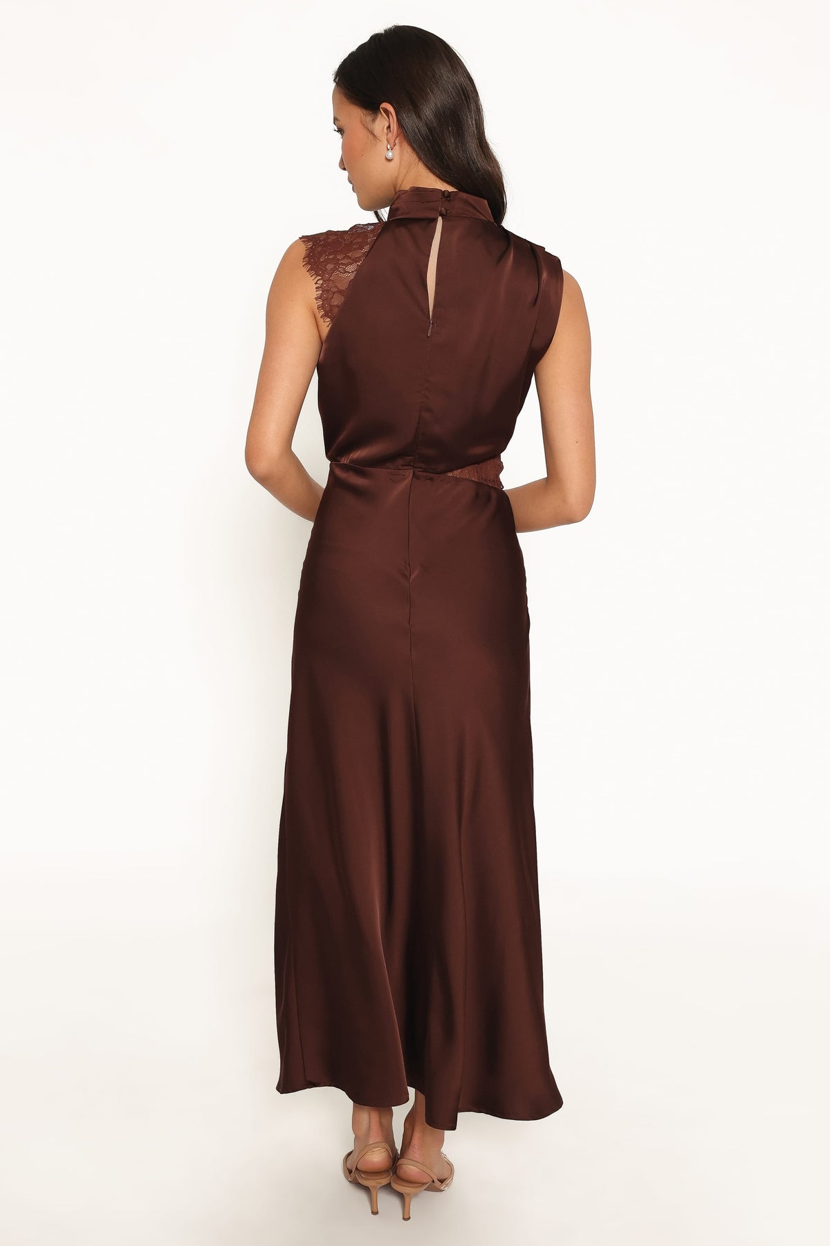 Anabelle Halter Neck Lace Maxi Dress - Chocolate Brown