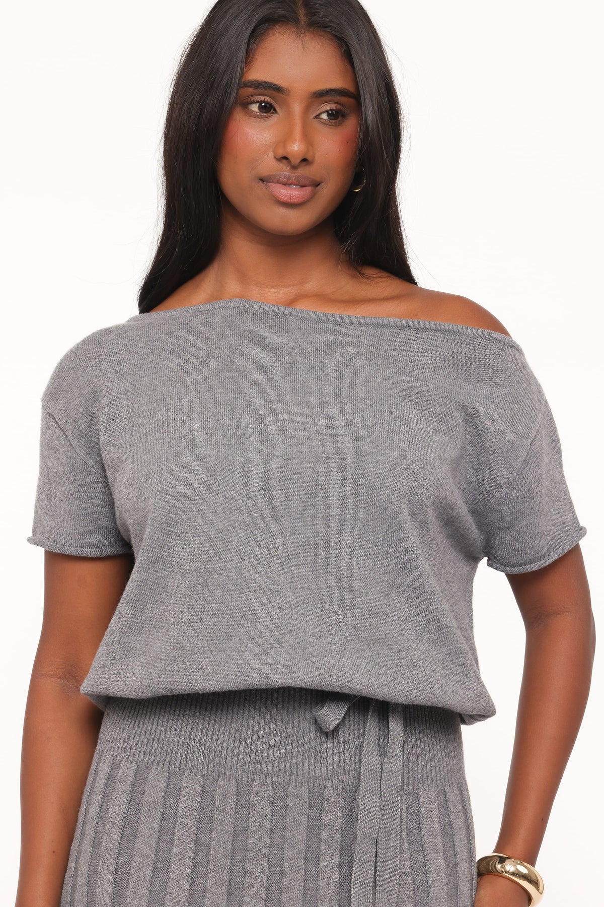 DRESSES Arnie Off Shoulder Midi Dress - Charcoal Grey