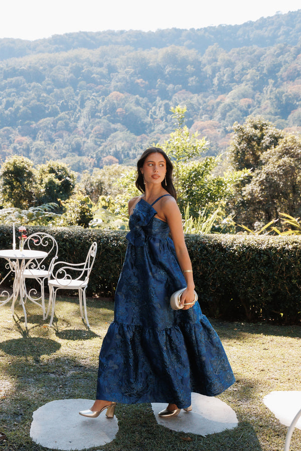 DRESSES Betina Bow Front Maxi Dress - Blue Brocade