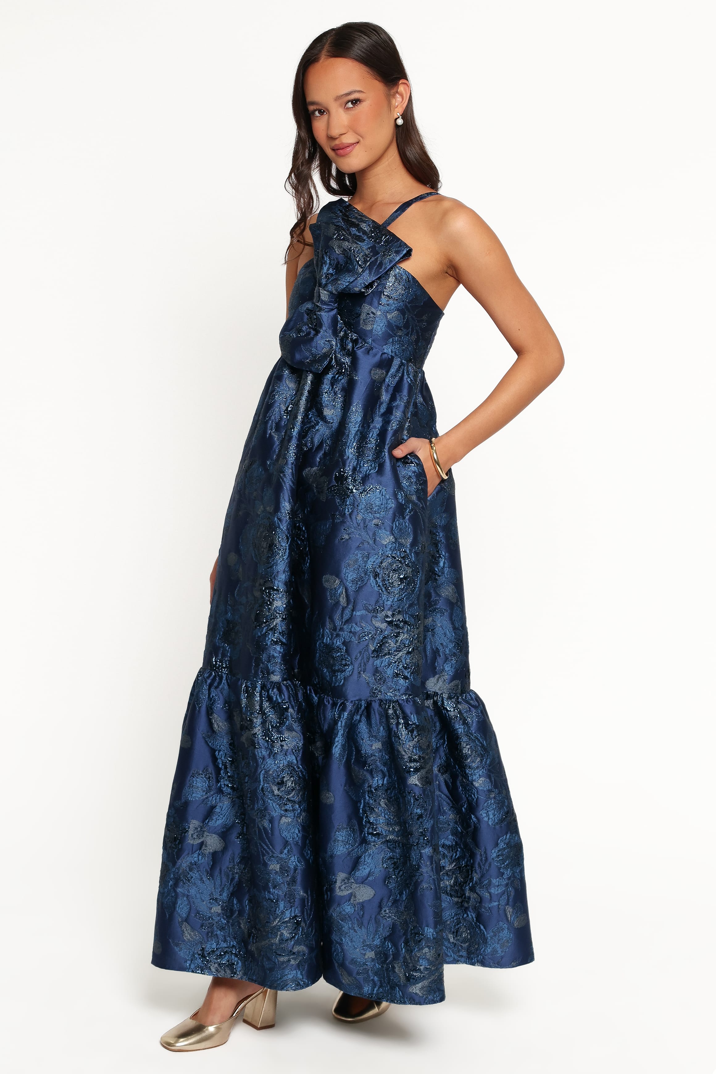 DRESSES Betina Bow Front Maxi Dress - Blue Brocade