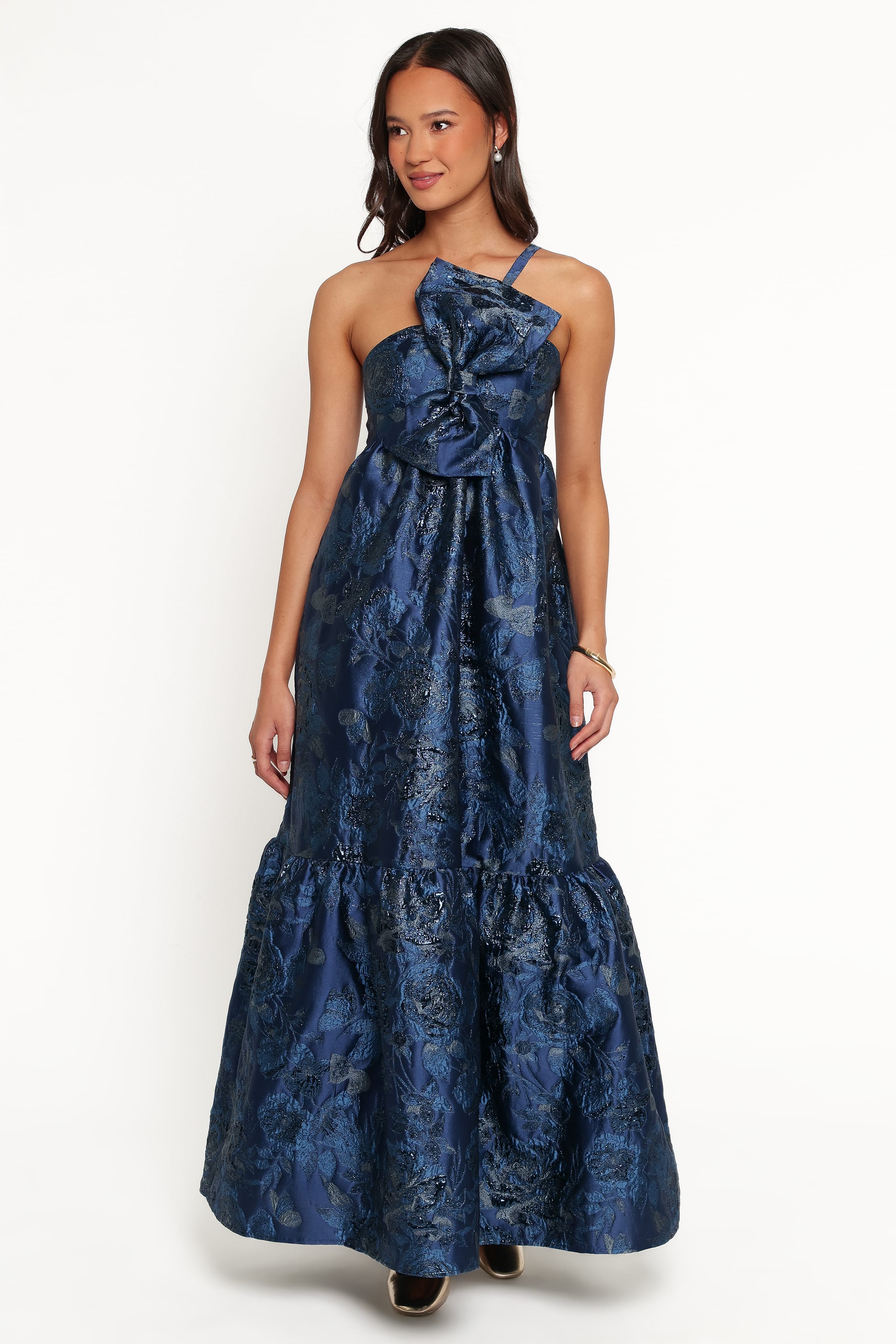 DRESSES Betina Bow Front Maxi Dress - Blue Brocade