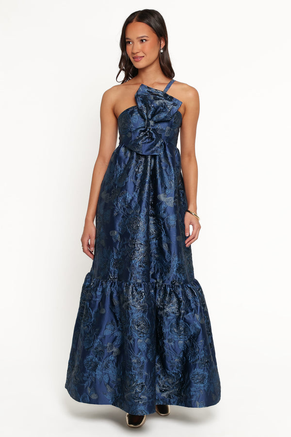 DRESSES Betina Bow Front Maxi Dress - Blue Brocade