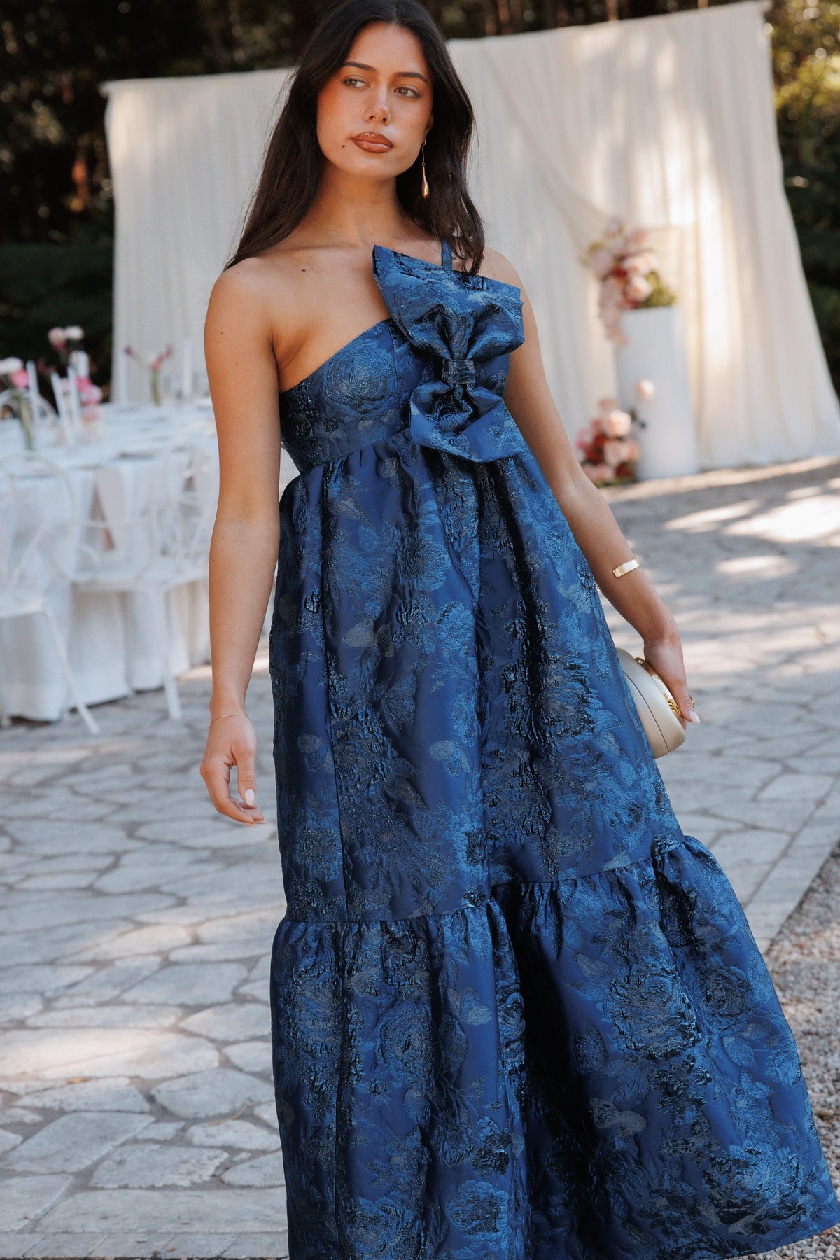 blue dress with bow Betina Front Maxi - Brocade Size:UK 12 (Buy Now) and a puffy skirt Can I wear ankle Back-Order
