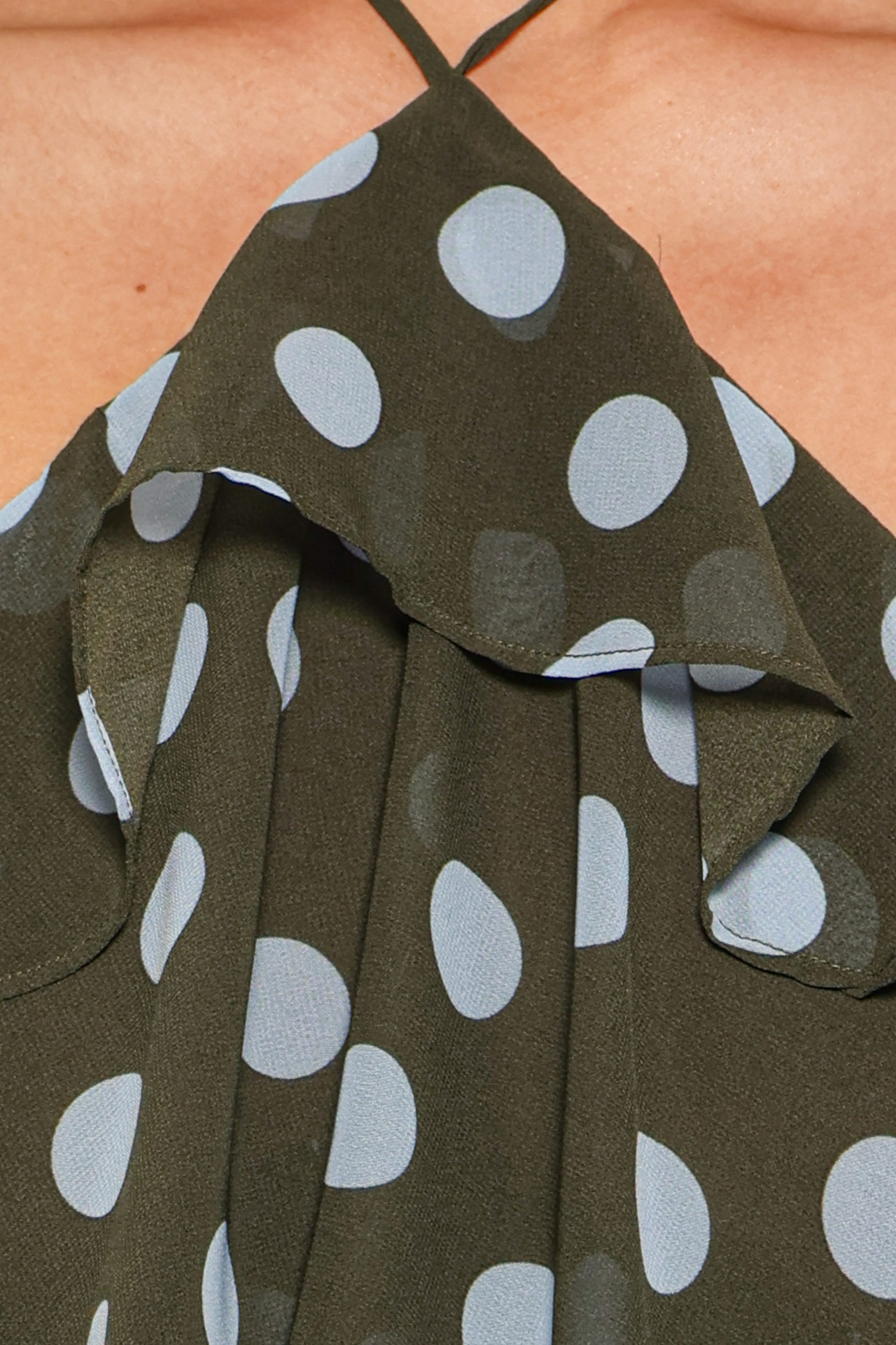DRESSES Chasity Halterneck Maxi Dress - Olive Polka Dot