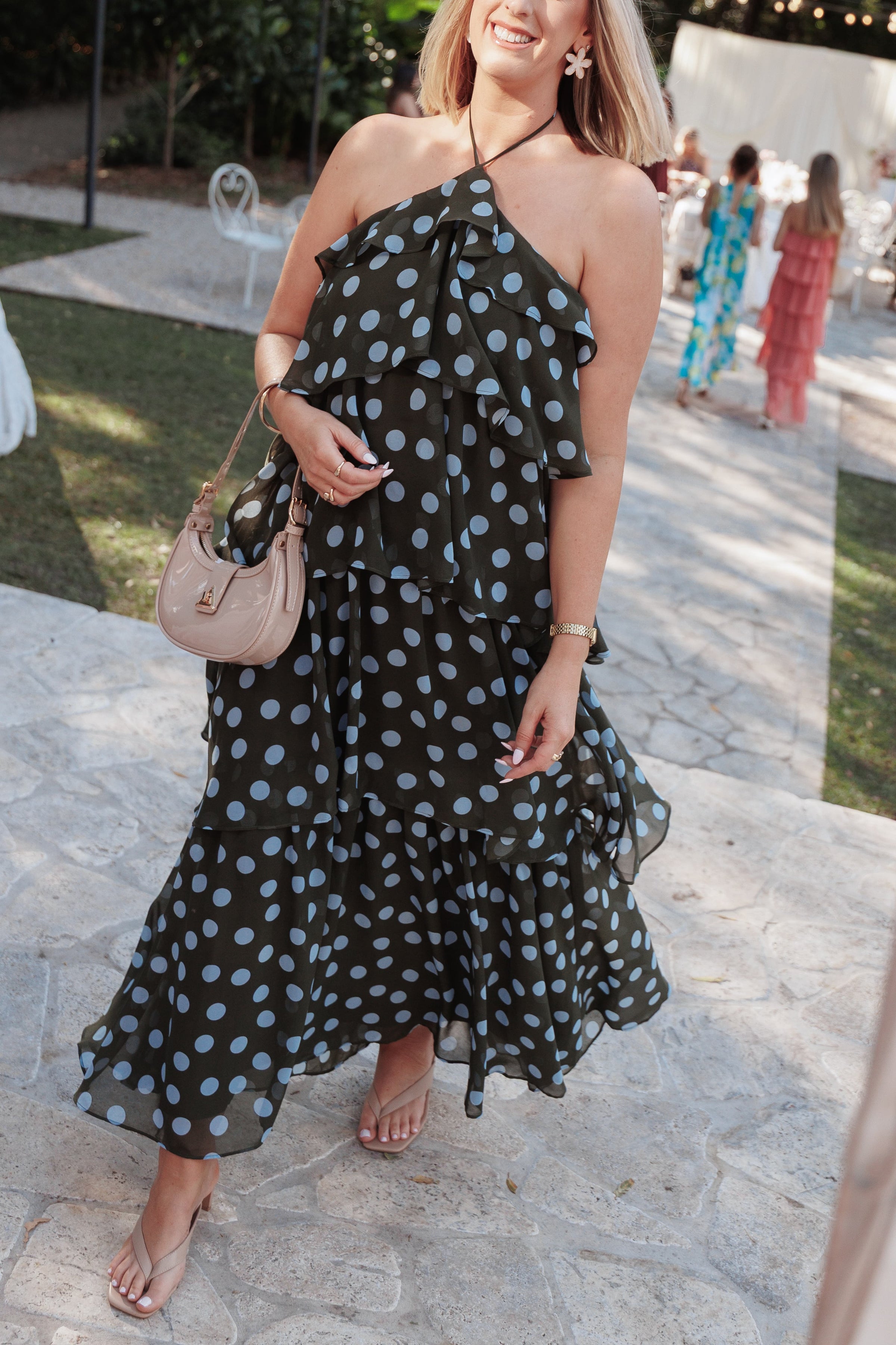 DRESSES Chasity Halterneck Maxi Dress - Olive Polka Dot