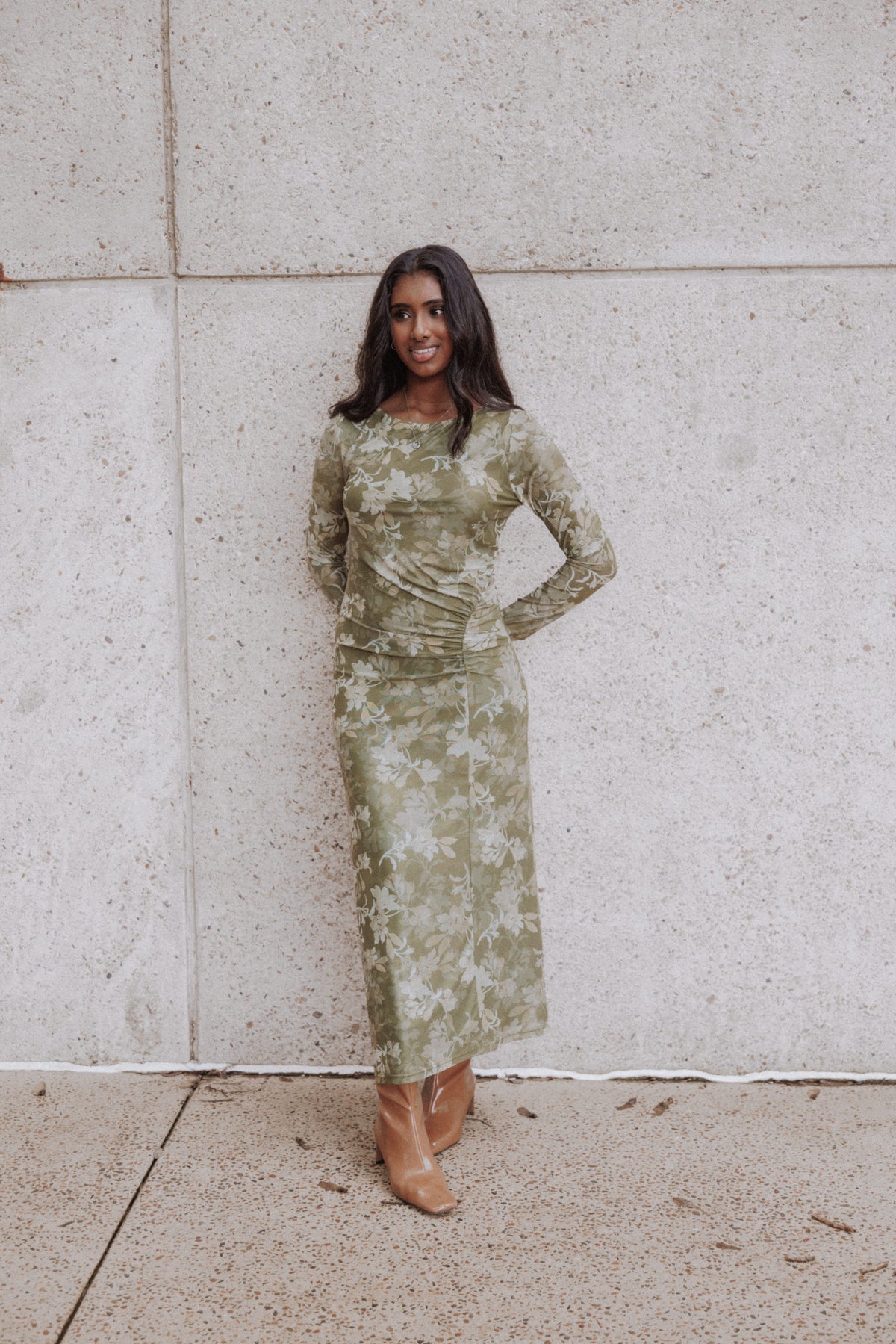 DRESSES Chelsea Ruched Mesh Maxi Dress - Green Floral